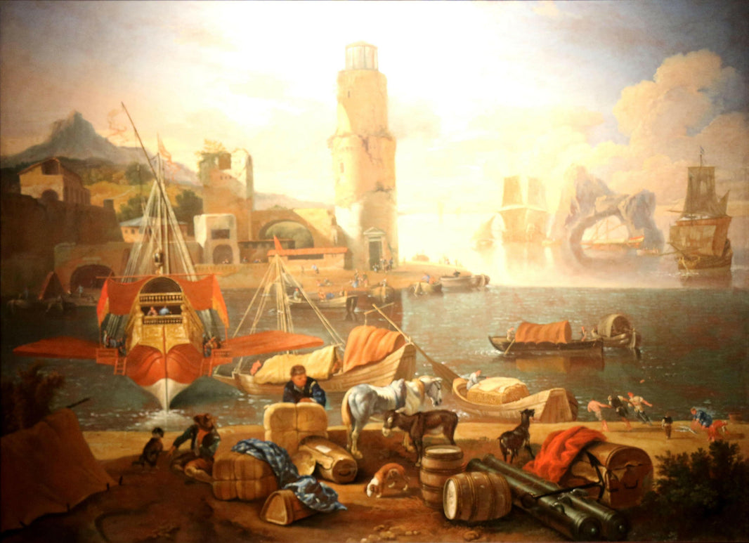 Vue D'un Port Méridional by Abraham Storck — hand-painted cultural oil painting reproduction on canvas