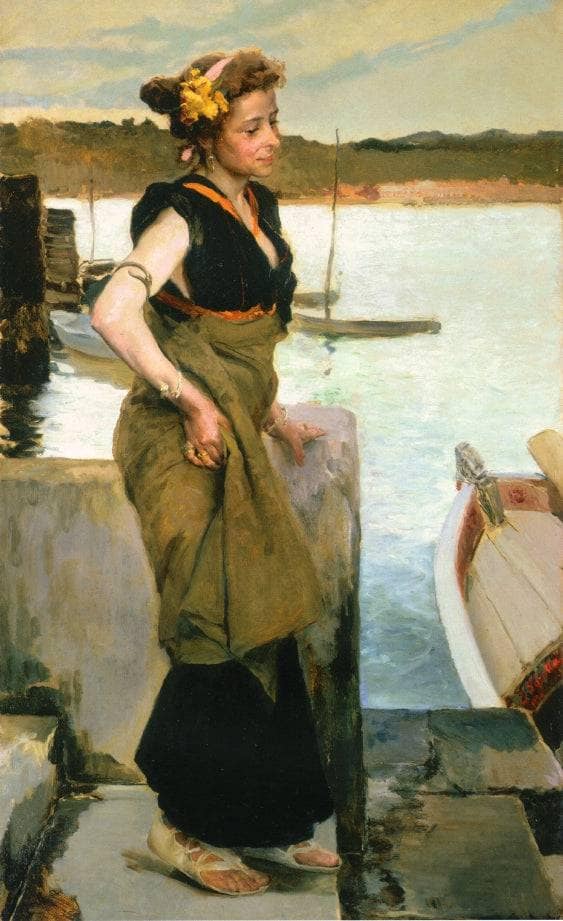 Waiting by Joaquín Sorolla — hand-painted portrait oil painting reproduction on canvas