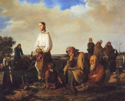 Wake in the Village Cemetery by Alexei Korzukhin — oil painting reproduction