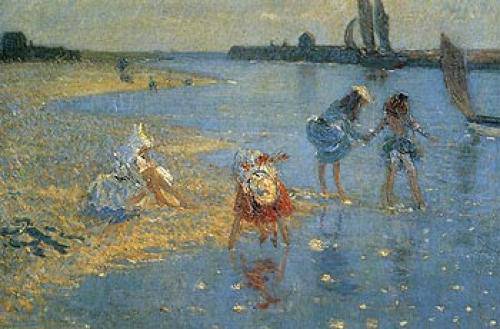 Walberswick. Children Paddling by Philip Wilson Steer — hand-painted landscape oil painting reproduction on canvas