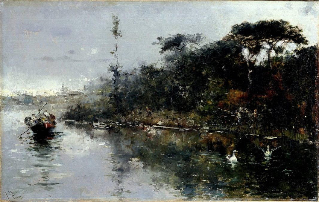 Walk along the Tiber by Salvador Sánchez Barbudo — hand-painted landscape oil painting reproduction on canvas