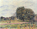 Walnut trees at sunset in early October by Alfred Sisley — hand-painted botanical oil painting reproduction on canvas