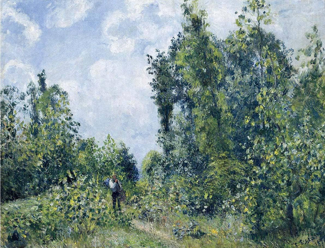 Wanderer near the Wood by Camille Pissarro — hand-painted botanical oil painting reproduction on canvas