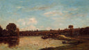 Washerwoman near Valdomdois by Charles-Francois Daubigny — hand-painted landscape oil painting reproduction on canvas