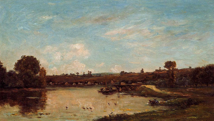 Washerwoman near Valdomdois by Charles-Francois Daubigny — hand-painted landscape oil painting reproduction on canvas