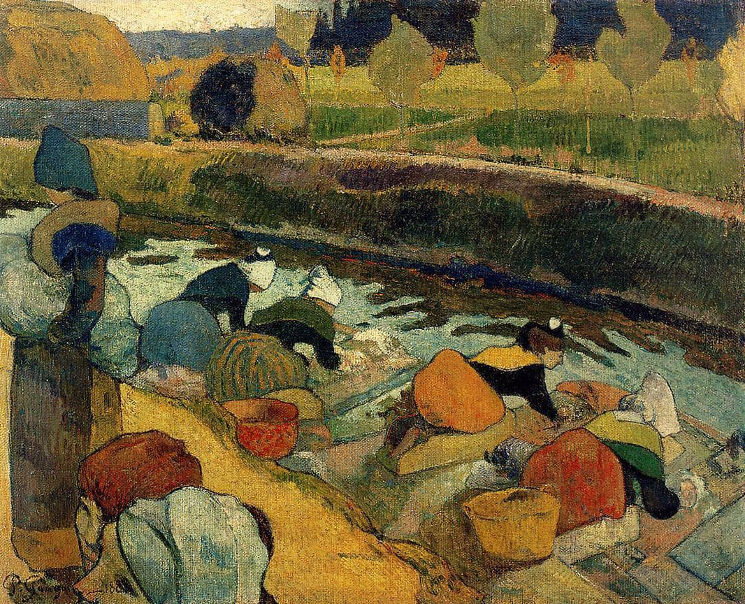 Washerwomen at Roubine du Roi by Paul Gauguin — hand-painted landscape oil painting reproduction on canvas