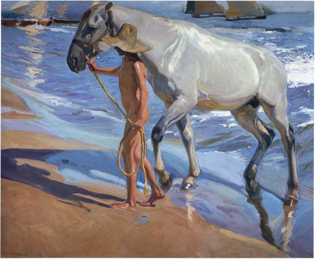 Washing the Horse by Joaquín Sorolla — hand-painted animal oil painting reproduction on canvas