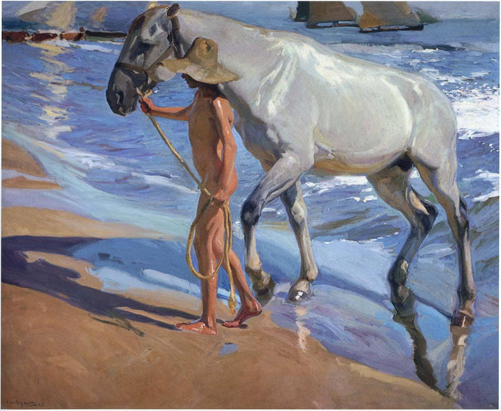 Washing the Horse by Joaquín Sorolla — hand-painted animal oil painting reproduction on canvas