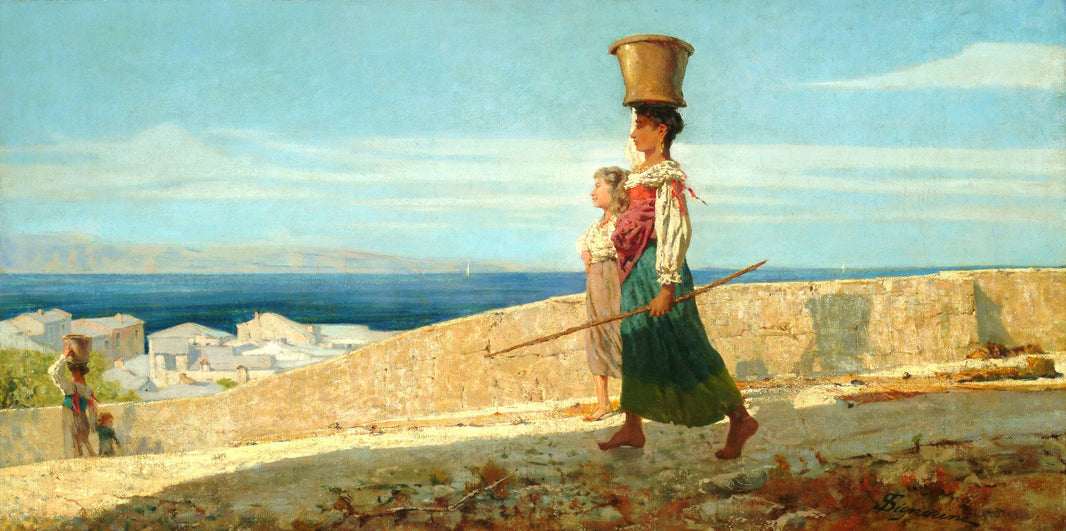 Water-carriers in La Spezia by Telemaco Signorini, hand-painted landscape oil painting reproduction on canvas