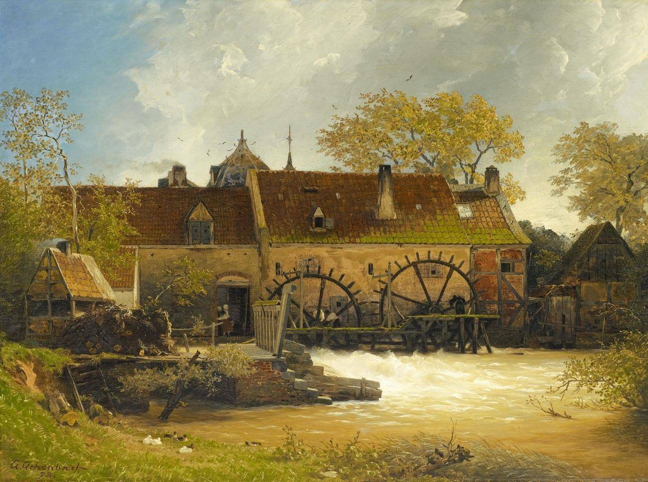 Water mill on the river - Andreas Achenbach