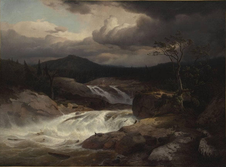Waterfall by Andreas Achenbach — hand-painted eco oil painting reproduction on canvas