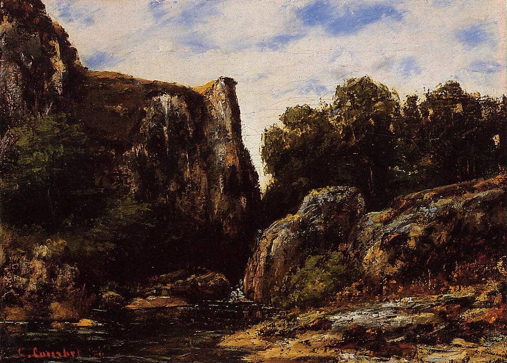 Waterfall in the Jura by Gustave Courbet — hand-painted botanical oil painting reproduction on canvas