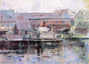 Waterfront Scene Gloucester by John Henry Twachtman — seascapes oil painting wall art, Impressionism