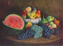 Watermelon and grapes by Ilya Mashkov — fruit oil painting wall art, Realism