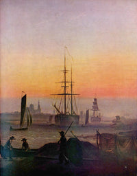 Ships at the port of Greifswald by Caspar David Friedrich — hand-painted landscape oil painting reproduction on canvas