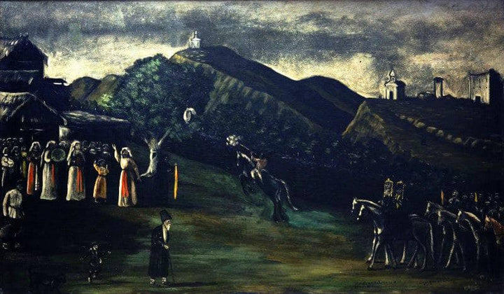 Wedding in the old-times Georgia by Niko Pirosmani — hand-painted landscape oil painting reproduction on canvas