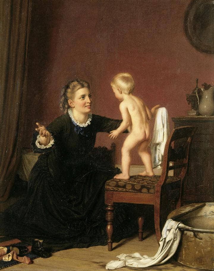 The boy gets a bath by Wenzel Tornøe — hand-painted portrait oil painting reproduction on canvas