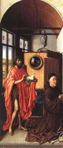 Werl Altarpiece - St. John the Baptist and the Donor, Heinrich Von Werl by Robert Campin, religion oil painting wall art, Northern Renaissance