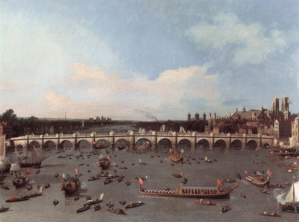 Westminster Bridge from the north on Lord Mayor's Day by Canaletto — hand-painted landscape oil painting reproduction on canvas