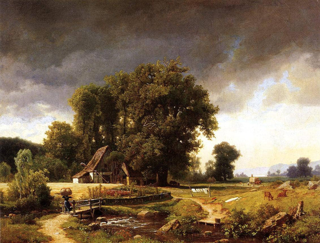 Westphalian Landscape by Albert Bierstadt — hand-painted architectural oil painting reproduction on canvas