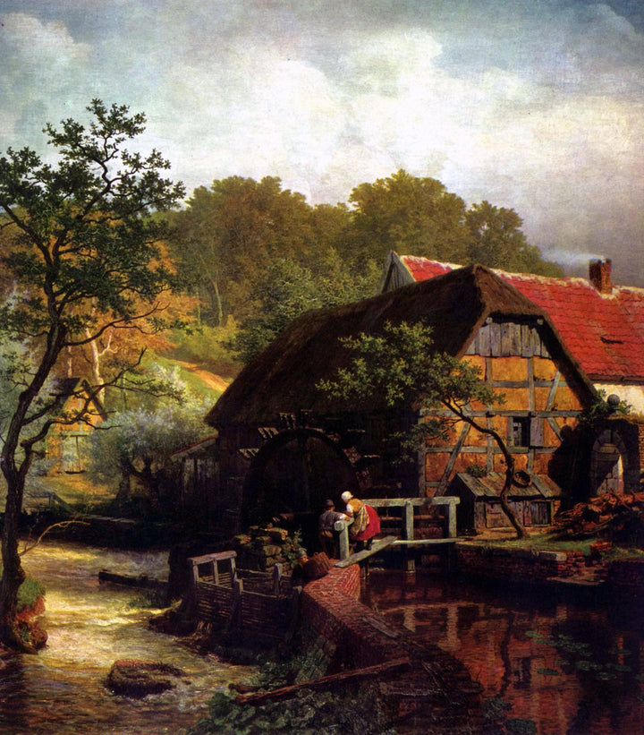 Westphalian Watermill by Andreas Achenbach — hand-painted botanical oil painting reproduction on canvas