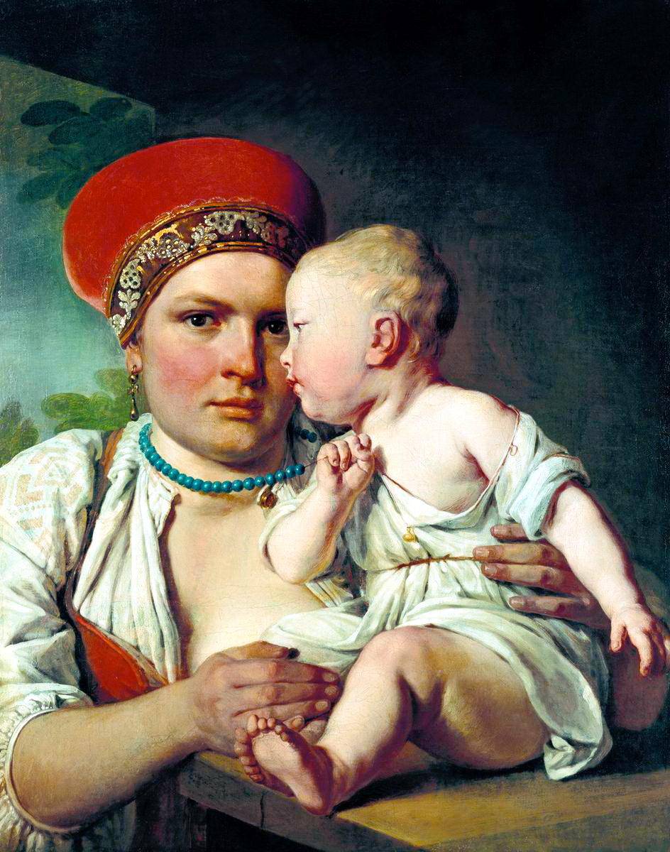 Wet-Nurse with a Child by Alexey Venetsianov — hand-painted portrait oil painting reproduction on canvas
