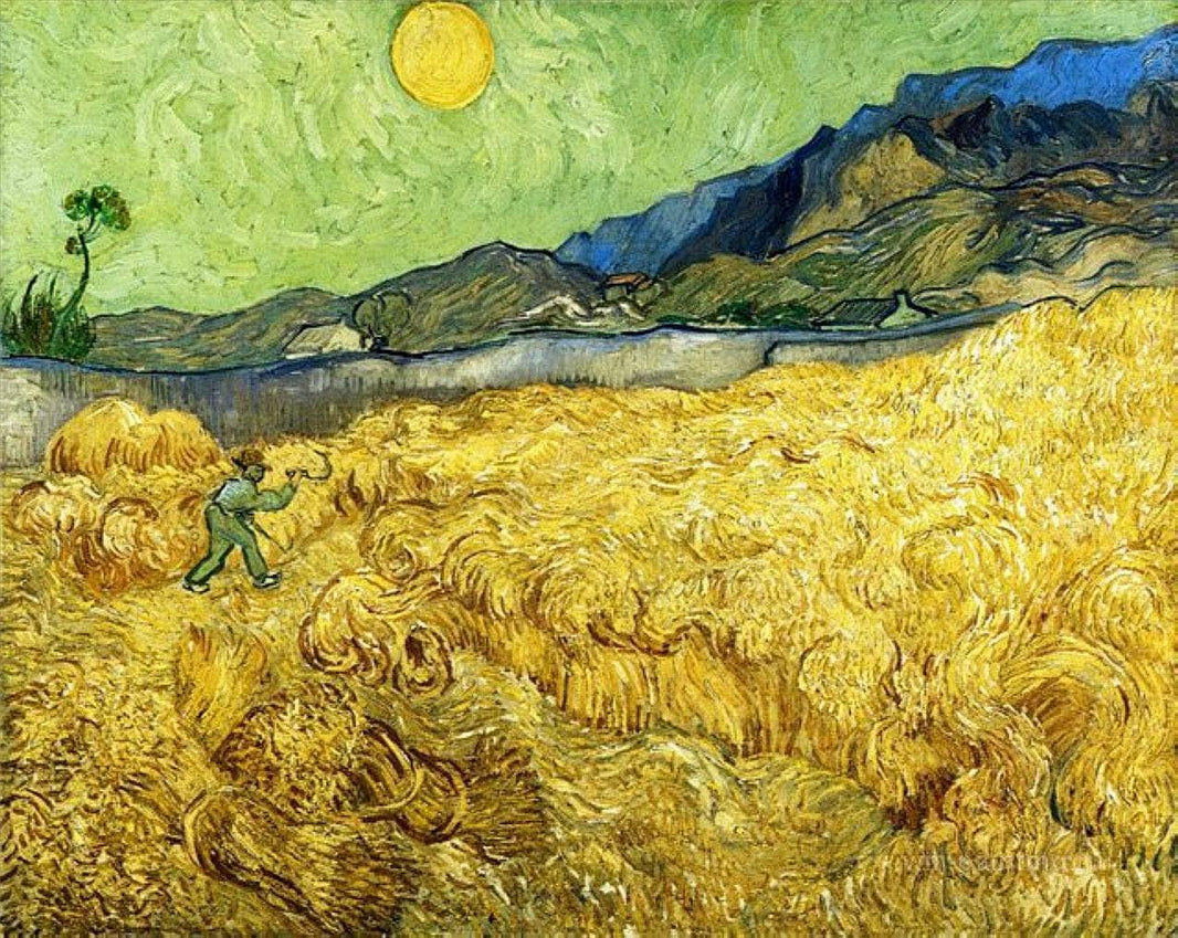 Wheat Field with Reaper and Sun by Vincent van Gogh — hand-painted impressionism oil painting reproduction on canvas