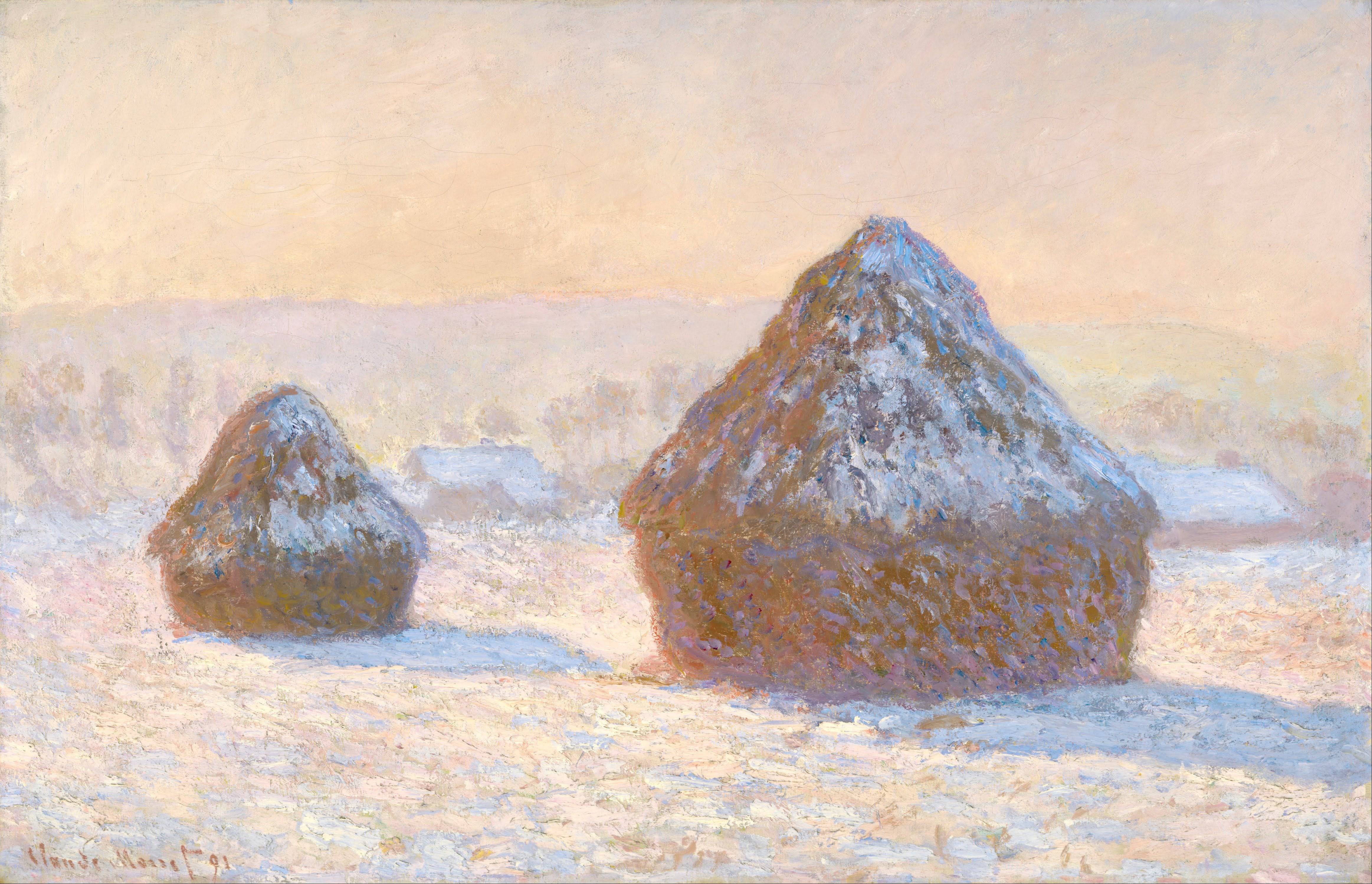 Wheatstacks, Snow Effect, Morning - Claude Monet