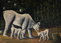 White bear with her cubs (in cornfield) by Niko Pirosmani — hand-painted animal oil painting reproduction on canvas