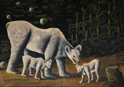 White bear with her cubs (in cornfield) in modern living room