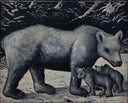 White bear with her cubs by Niko Pirosmani — hand-painted animal oil painting reproduction on canvas