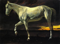 White Horse and Sunset by Albert Bierstadt — hand-painted animal oil painting reproduction on canvas