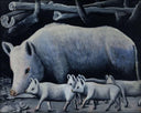 White sow with piglets by Niko Pirosmani — bear oil painting wall art, Naïve Art Primitivism