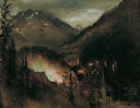Wildbad Gastein in the evening (with Bengal lights) by Anton Romako — mountain oil painting wall art, Realism