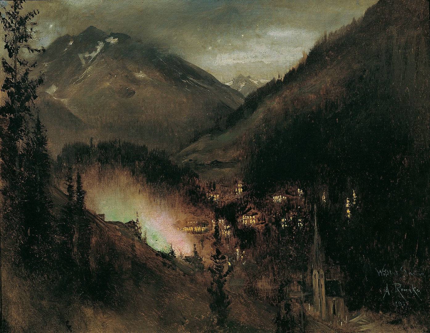 Wildbad Gastein in the evening (with Bengal lights) - Anton Romako