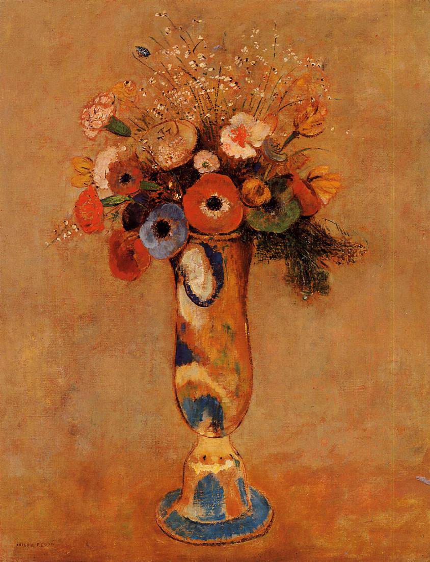 Wildflowers in a Long Necked Vase - Odilon Redon