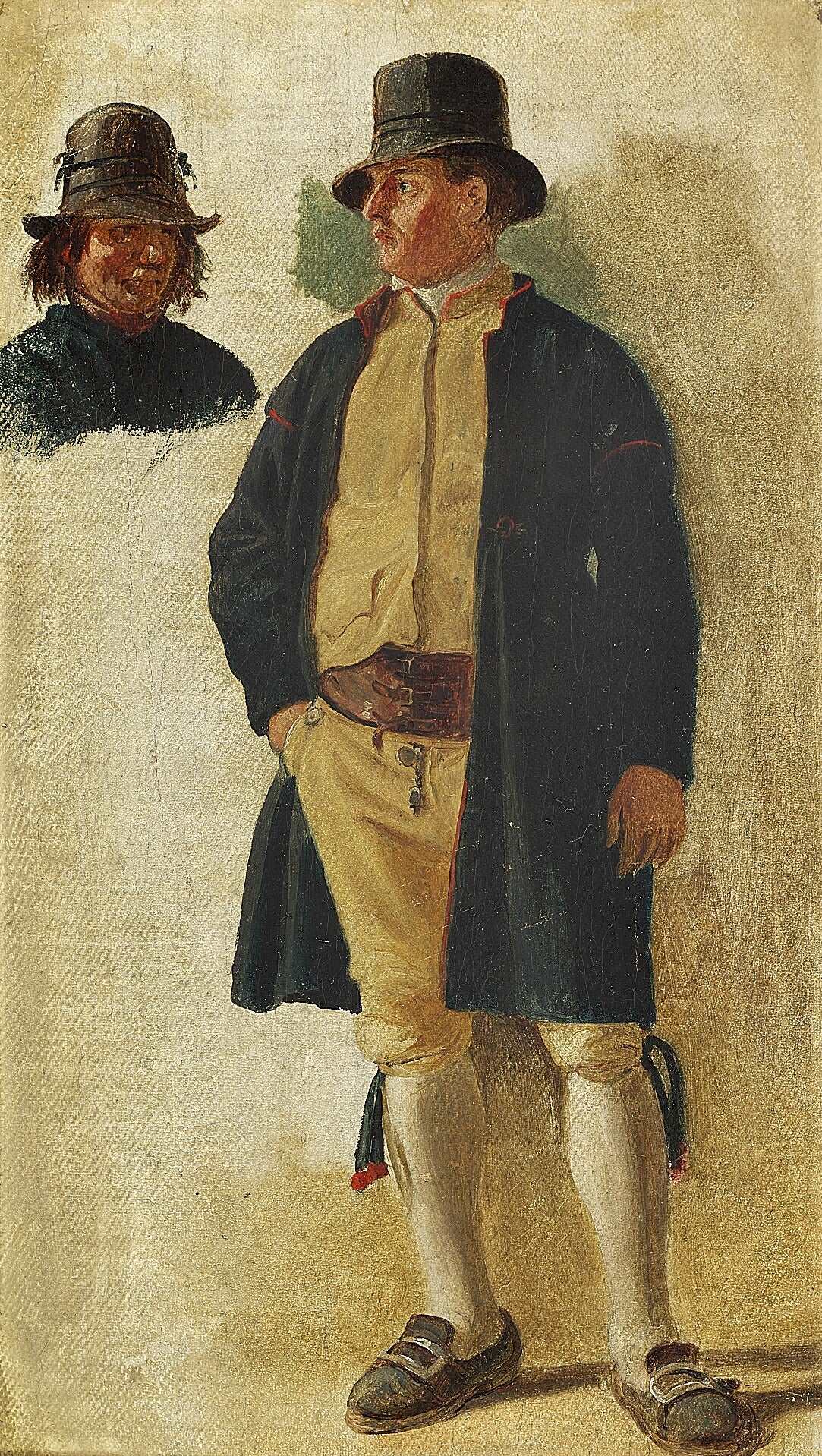 A standing man and the head of a farmer