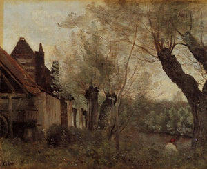 Willows and Farmhouses at Saint Catherine les Arras - Camille Corot