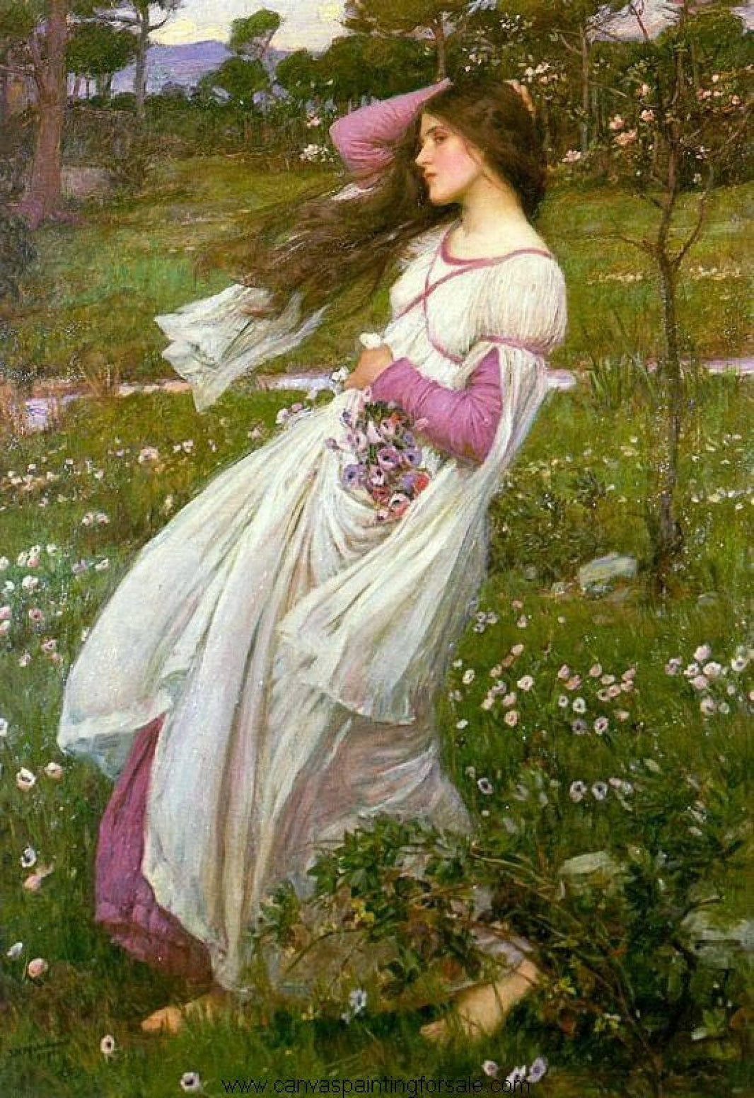 Windflowers by John William Waterhouse — hand-painted botanical oil painting reproduction on canvas