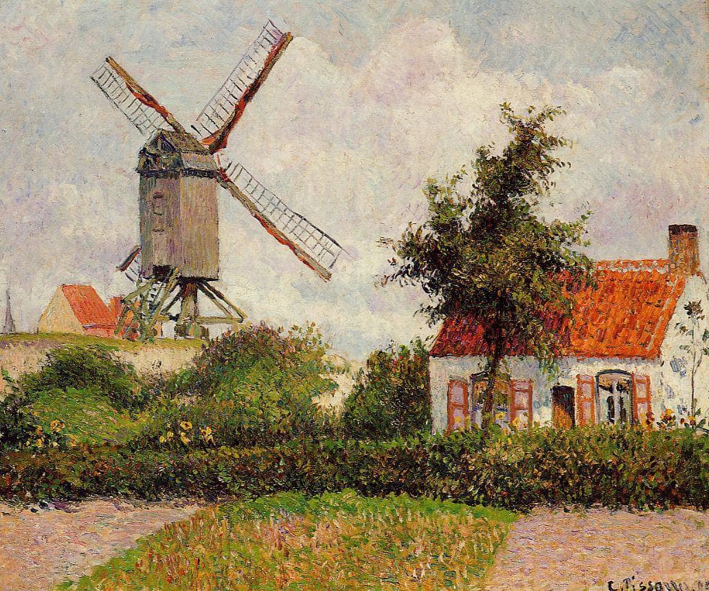 Windmill at Knokke, Belgium by Camille Pissarro — hand-painted architectural oil painting reproduction on canvas