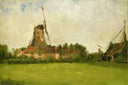 Windmill in the Dutch Countryside by John Henry Twachtman — hand-painted architectural oil painting reproduction on canvas