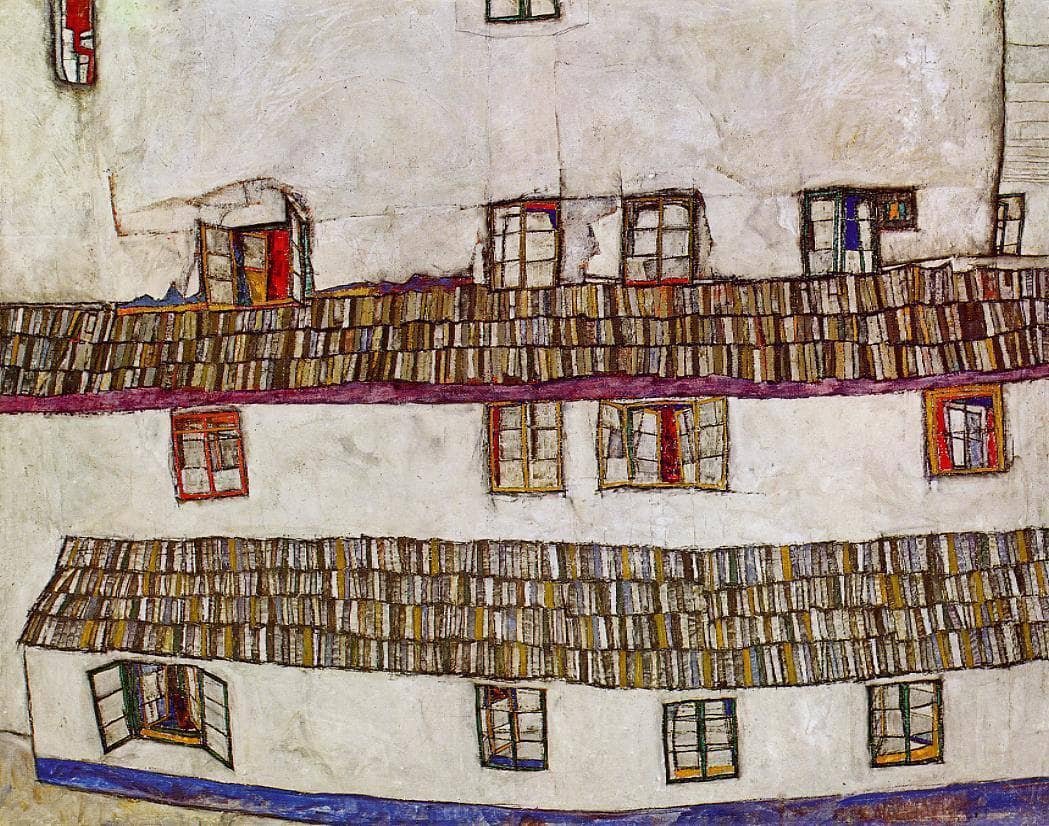 Windows (Facade of a House) by Egon Schiele — hand-painted architectural oil painting reproduction on canvas