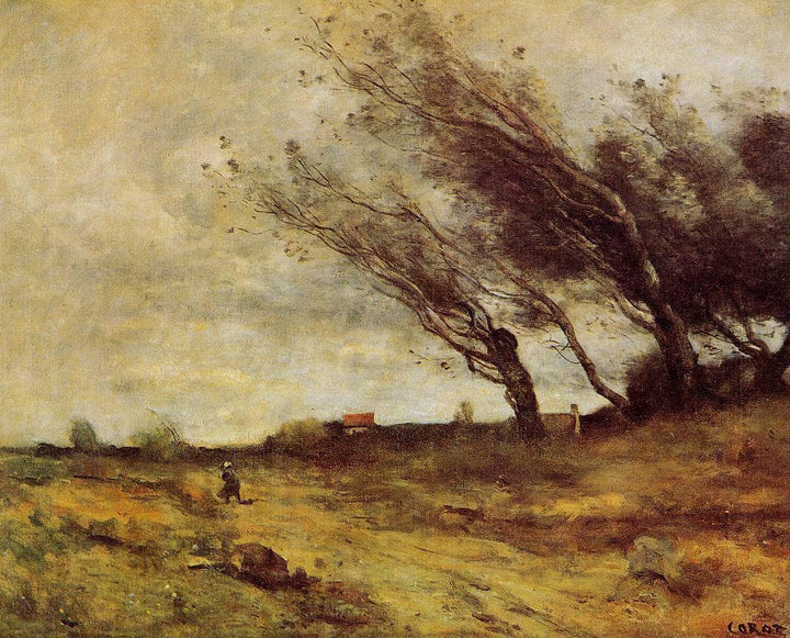 Windswept Landscape by Camille Corot — hand-painted botanical oil painting reproduction on canvas