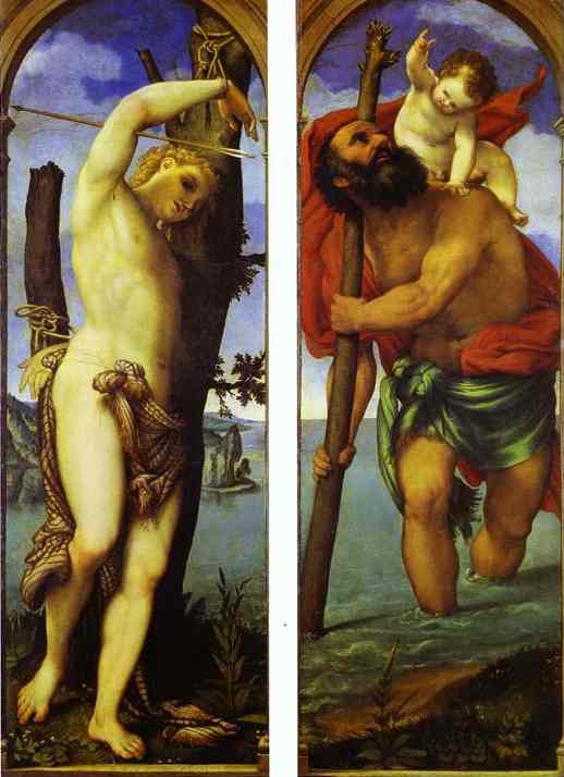 Wings of a triptych: St. Sebastian, St. Christopher - Lorenzo Lotto