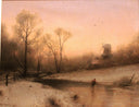Winter Evening in Holland by Hermann Ottomar Herzog — rural oil painting wall art, Romanticism