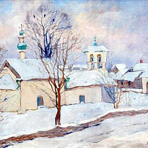 Winter landscape with a church
