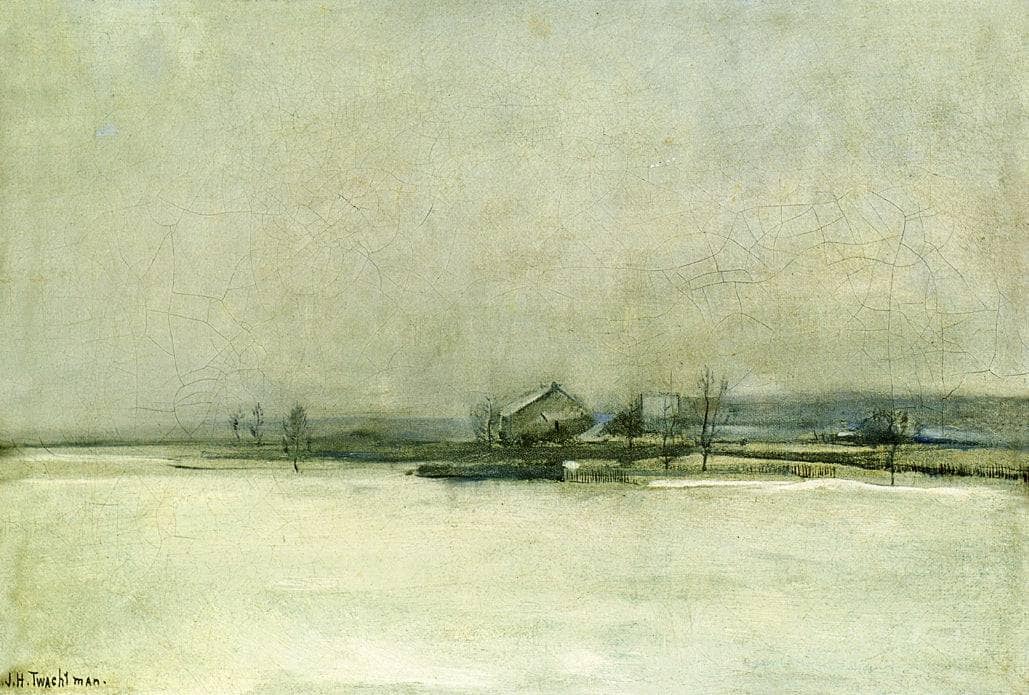 Winter Landscape with Barn by John Henry Twachtman — hand-painted architectural oil painting reproduction on canvas