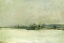 Winter Landscape with Barn by John Henry Twachtman — rural oil painting wall art, Impressionism