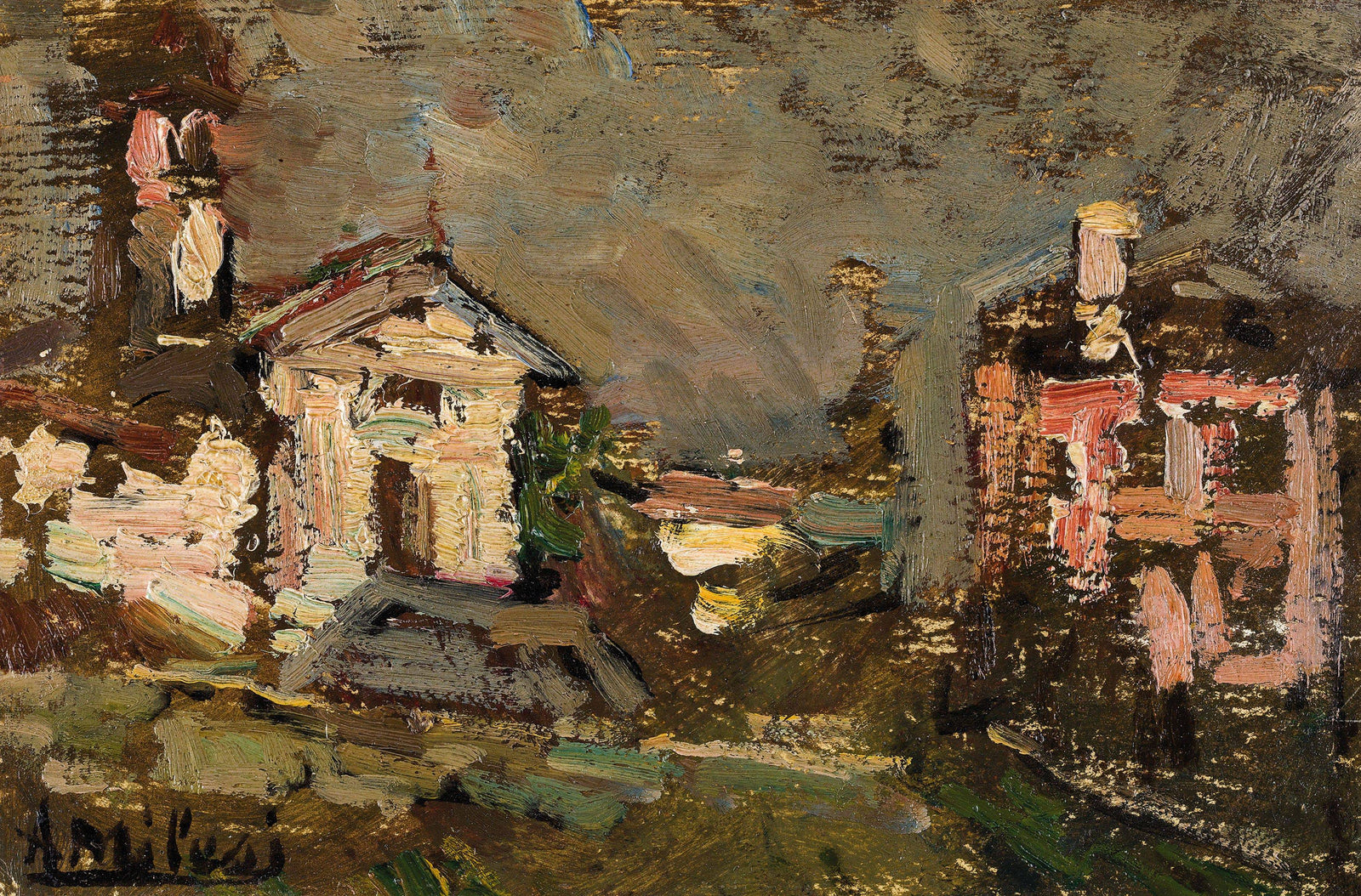 Winter landscape with church