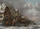 Winter landscape with ice skaters in front of a city by Klaes Molenaer — hand-painted landscape oil painting reproduction on canvas